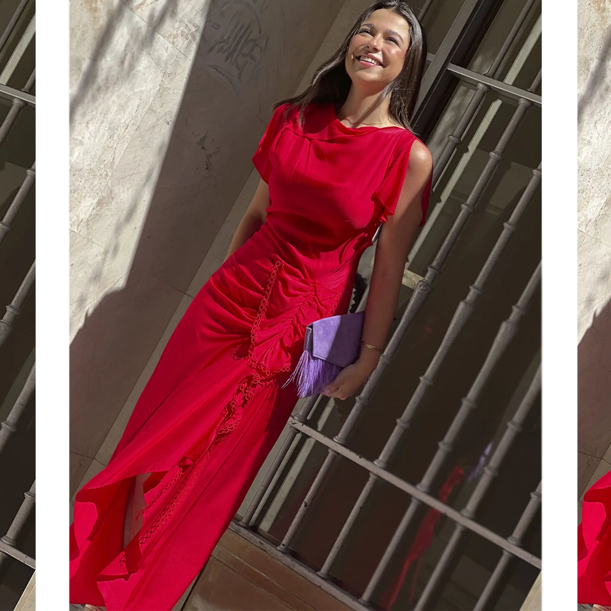 Vestido Camino detalle silueta  y drapeado invitada perfecta