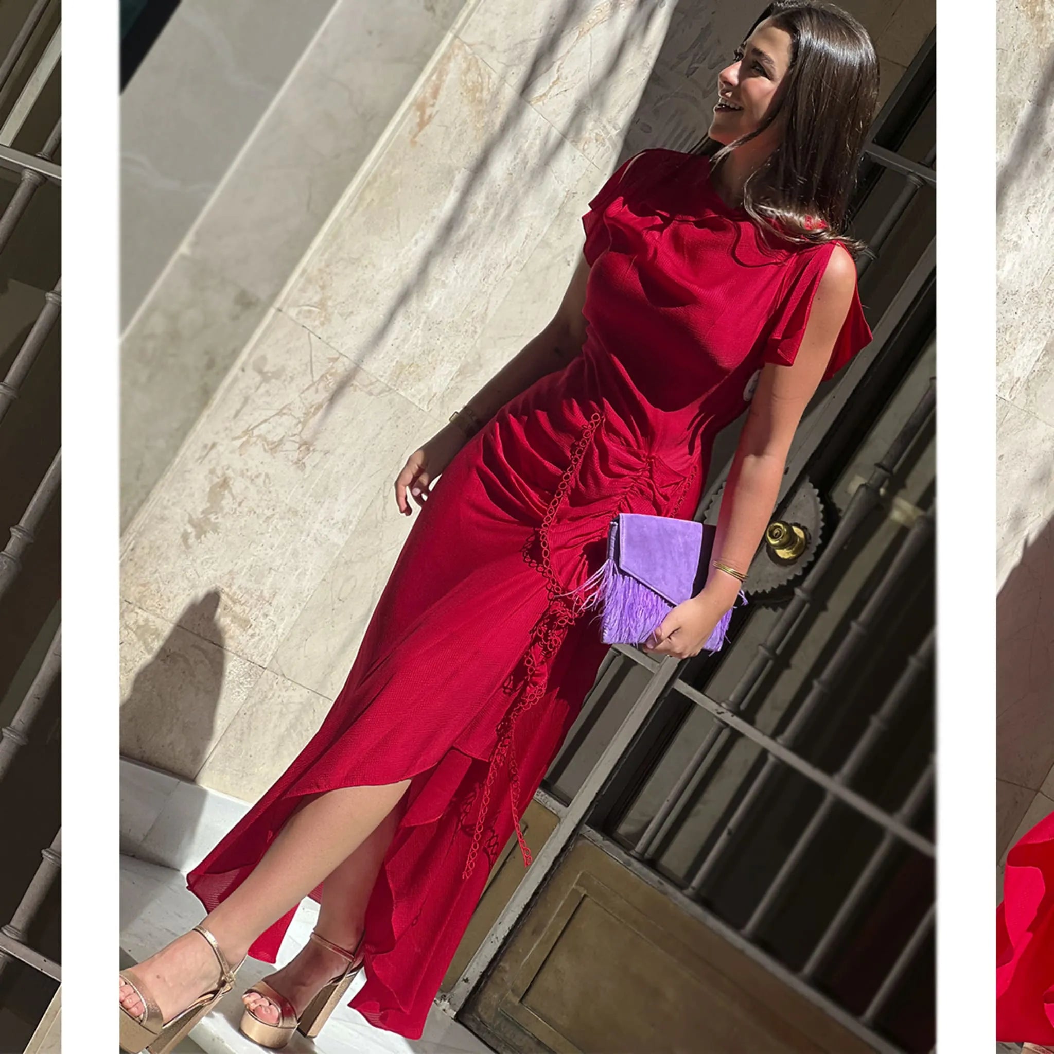 Vestido Camino detalle silueta y apertura  falda invitada perfecta