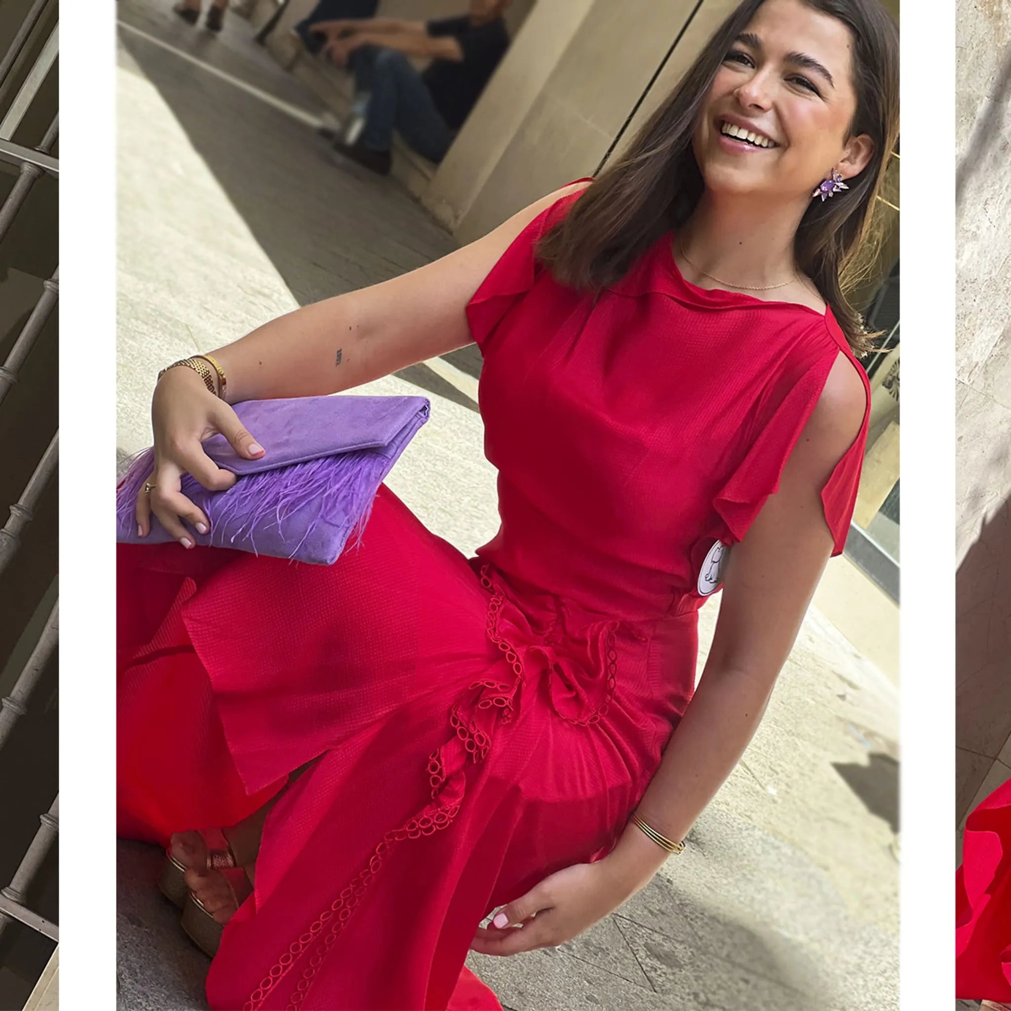 Vestido Camino detalle hombros y volante falda invitada perfecta